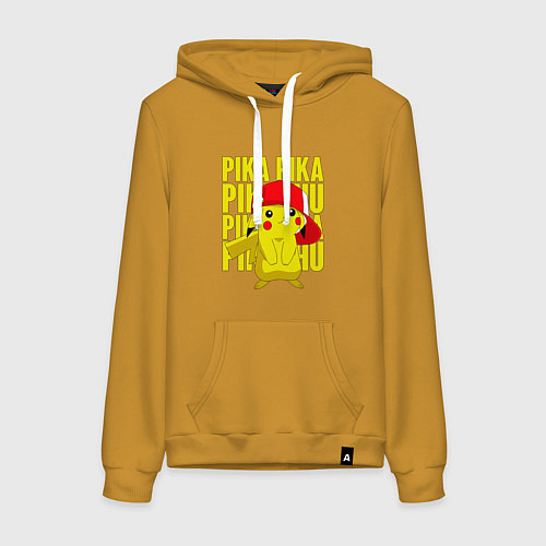 Женская толстовка-худи ПИКАЧУ В КЕПКЕ ПОКЕМОНЫ / Горчичный – фото 1