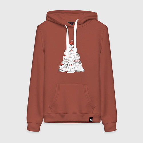 Женская толстовка-худи НОВОГОДНЯЯ ЕЛКА ИЗ КОТОВ / Кирпичный – фото 1