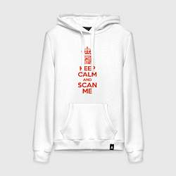 Толстовка-худи хлопковая женская Keep calm and scan me - fuck off, цвет: белый