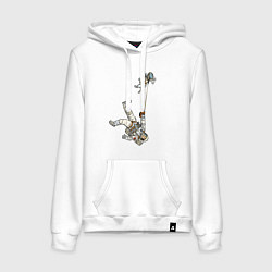 Толстовка-худи хлопковая женская Космическое выгуливание пса, цвет: белый