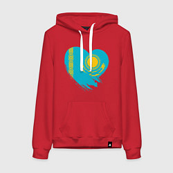 Толстовка-худи хлопковая женская Сердце - Казахстан, цвет: красный