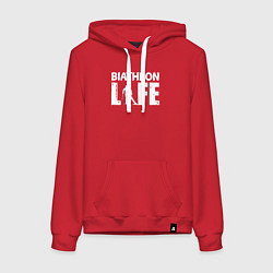 Толстовка-худи хлопковая женская Биатлон ЖИЗНЬ, цвет: красный