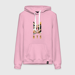 Толстовка-худи хлопковая женская БТС Логотип Фото, цвет: светло-розовый