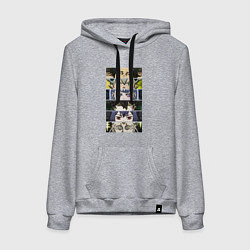 Толстовка-худи хлопковая женская Чнерный Клевер Black Clover, персонажи, цвет: меланж