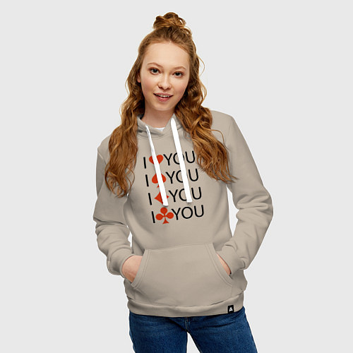 Женская толстовка-худи I love you! Сard suit! / Миндальный – фото 3