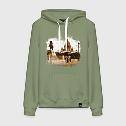 Толстовка-худи хлопковая женская Санкт-Петербург Ретро Питер, цвет: авокадо