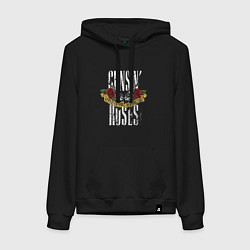 Толстовка-худи хлопковая женская Guns N Roses Рок группа, цвет: черный