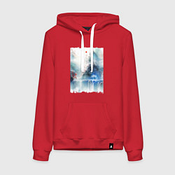 Толстовка-худи хлопковая женская Изумительный японский пейзаж, цвет: красный