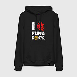 Толстовка-худи хлопковая женская I LOVE PUNK ROCK, цвет: черный
