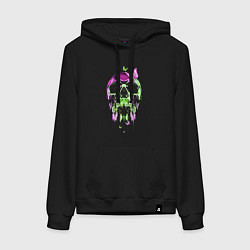 Толстовка-худи хлопковая женская Skull & Butterfly Neon, цвет: черный
