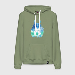 Толстовка-худи хлопковая женская Семья кроликов Акварель, цвет: авокадо