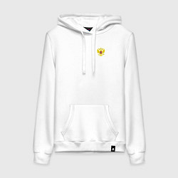 Толстовка-худи хлопковая женская Герб россии карман спина, цвет: белый