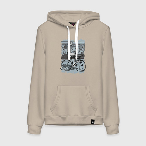 Женская толстовка-худи Байкер кошка на велосипеде / Миндальный – фото 1