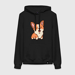 Толстовка-худи хлопковая женская Корги из пикселей, цвет: черный