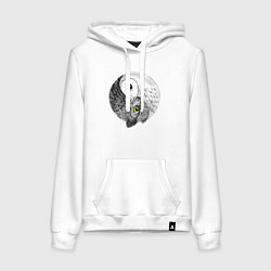 Толстовка-худи хлопковая женская Инь Янь по совиному, цвет: белый