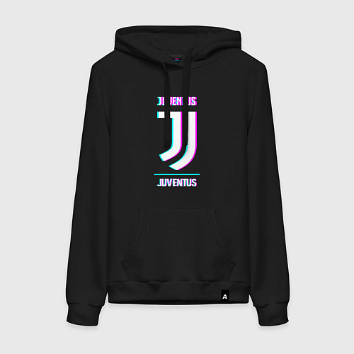 Женская толстовка-худи Juventus FC в стиле Glitch / Черный – фото 1