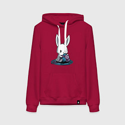 Толстовка-худи хлопковая женская Зайчонок обнял клубки The bunny hugged the balls, цвет: маджента