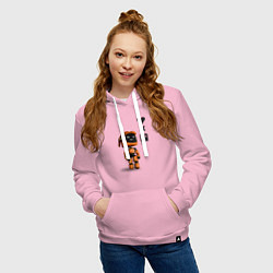 Толстовка-худи хлопковая женская Оранжевый робот с логотипом LDR, цвет: светло-розовый — фото 2