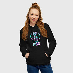 Толстовка-худи хлопковая женская PSG FC в стиле Glitch, цвет: черный — фото 2