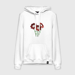 Толстовка-худи хлопковая женская Flowers red white, цвет: белый