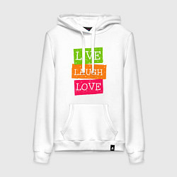 Толстовка-худи хлопковая женская Live laugh love quote, цвет: белый