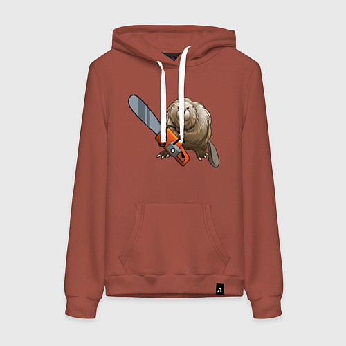 Женская толстовка-худи Бобер с бензопилой / Кирпичный – фото 1
