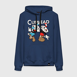 Толстовка-худи хлопковая женская Cuphead - Mugman, цвет: тёмно-синий