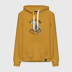 Толстовка-худи хлопковая женская Путешествие на велосипеде, цвет: горчичный