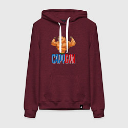 Толстовка-худи хлопковая женская CapyGYM - лучший бодибилдинг, цвет: меланж-бордовый