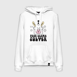 Толстовка-худи хлопковая женская Prob-llama solver, цвет: белый