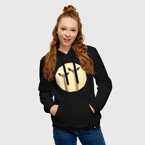 Женская толстовка-худи Жирафовые газели геренук на бежевом фоне / Черный – фото 3