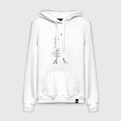 Толстовка-худи хлопковая женская Вертикальная лисичка, цвет: белый