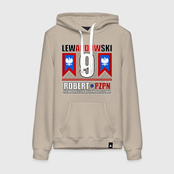 Толстовка-худи хлопковая женская Роберт Левандовски сборная Польши, цвет: миндальный