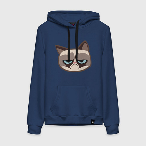 Женская толстовка-худи Мем недовольный кот / Тёмно-синий – фото 1