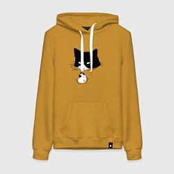 Толстовка-худи хлопковая женская Кот сидит в воде и сторожит утёнка, цвет: горчичный