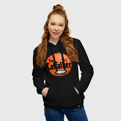 Женская толстовка-худи Cat father / Черный – фото 3