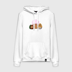 Толстовка-худи хлопковая женская Пасхальный кулич и цыпленок, цвет: белый