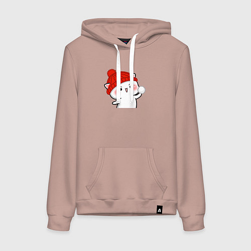 Женская толстовка-худи Игра в снежки - белый котик / Пыльно-розовый – фото 1