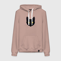 Толстовка-худи хлопковая женская Черный кот с сияющим взглядом, цвет: пыльно-розовый