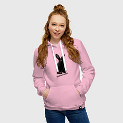 Толстовка-худи хлопковая женская Приношу счастье, черный кролик, символ 2023 года, цвет: светло-розовый — фото 2
