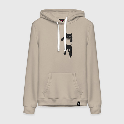 Женская толстовка-худи Черный котик в кармане / Миндальный – фото 1