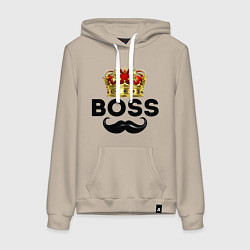 Толстовка-худи хлопковая женская BOSS и корона с усами, цвет: миндальный