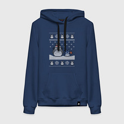 Толстовка-худи хлопковая женская Новогодние тоторики - ugly sweater, цвет: тёмно-синий