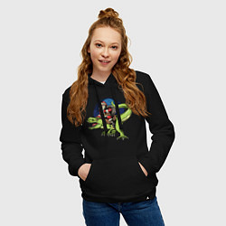 Толстовка-худи хлопковая женская Санта и динозавр, цвет: черный — фото 2