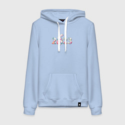 Толстовка-худи хлопковая женская Надпись 2023 год кролика, цвет: мягкое небо