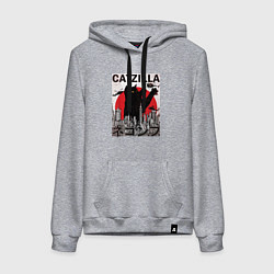 Толстовка-худи хлопковая женская Catzilla in Tokyo мем, цвет: меланж