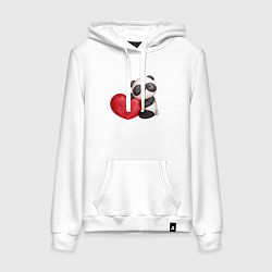 Толстовка-худи хлопковая женская Панда с красным сердцем, цвет: белый