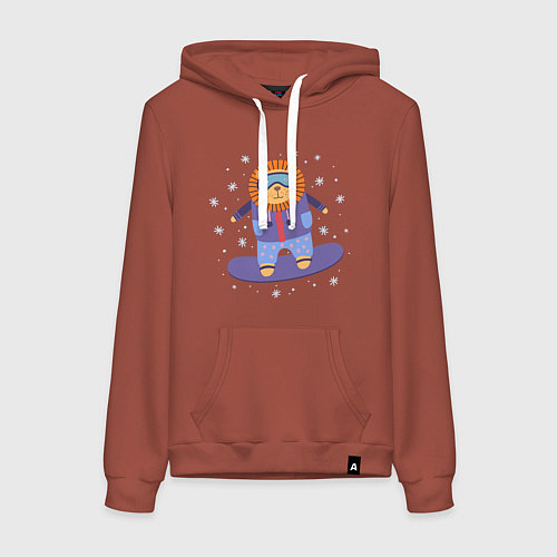 Женская толстовка-худи Лев-сноубордист / Кирпичный – фото 1