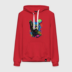 Толстовка-худи хлопковая женская Кот тусовщик, цвет: красный