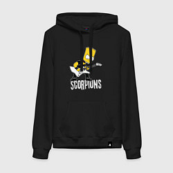 Толстовка-худи хлопковая женская Scorpions Барт Симпсон рокер, цвет: черный